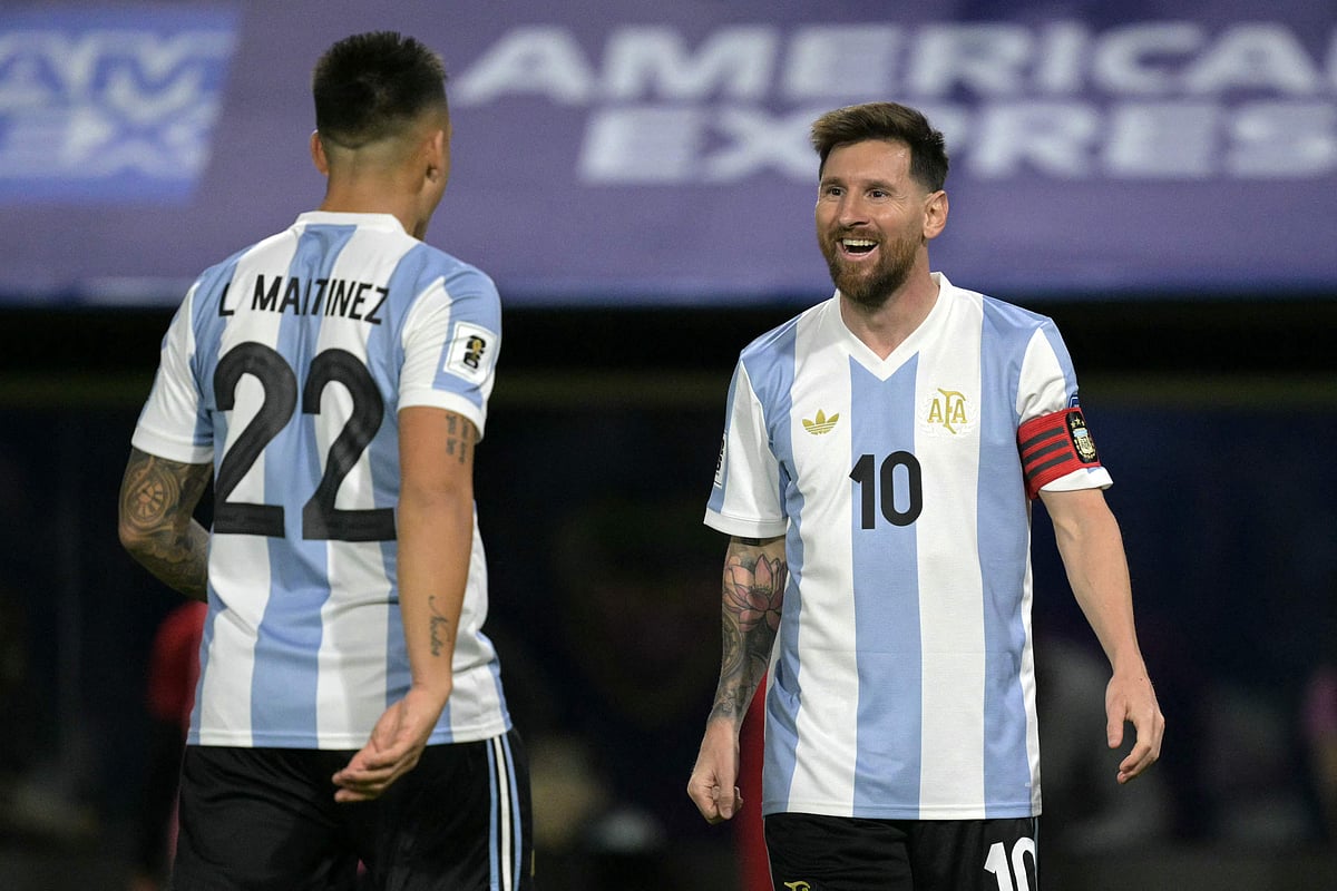 Argentina’s forward Lautaro Martinez with Lionel Messi (R) during the 2026 FIFA World Cup South America qualifiers against Peru in Buenos Aires on Tuesday. | AFP
