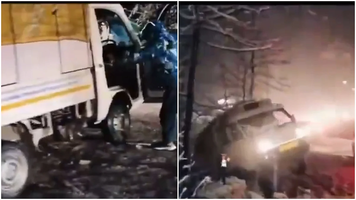 Narrow Escape! Driver Jumps Out As Truck Skids On Snowy Road In Manali, Falls Into Solang Valley