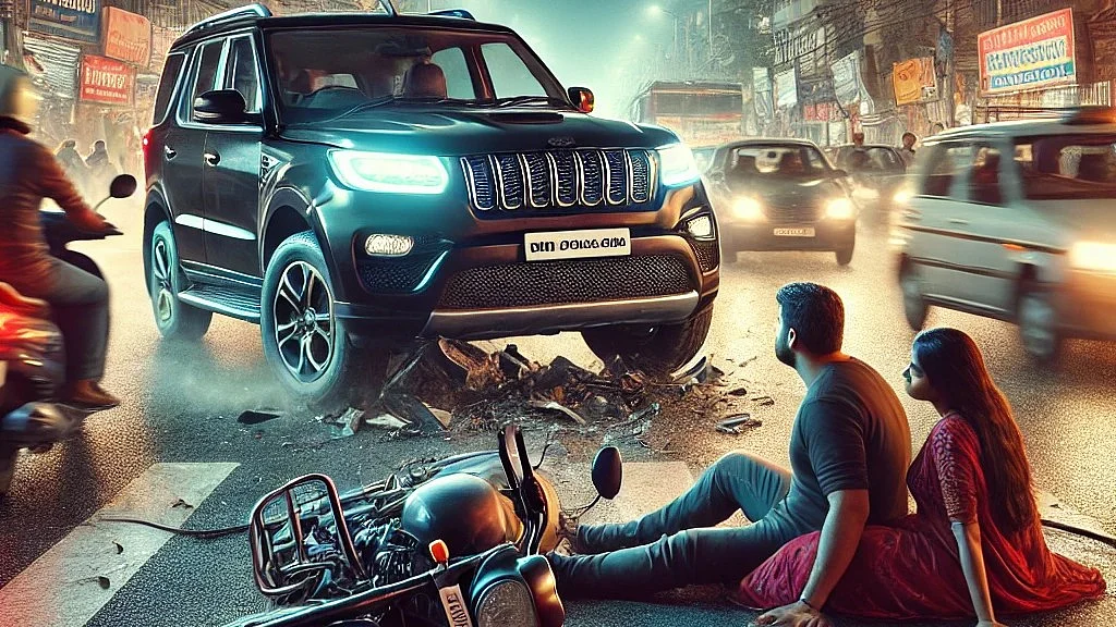 Bhopal: Couple Injured After Speeding Scorpio Hits Bike & Flees The Scene | DALL-E