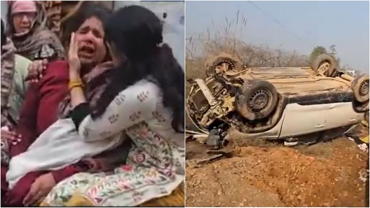 Manu Bhaker (L) consoling her family member after accidental deaths of her maternal uncle and grandmother. Image from the site of accident can be seen on the right. | 