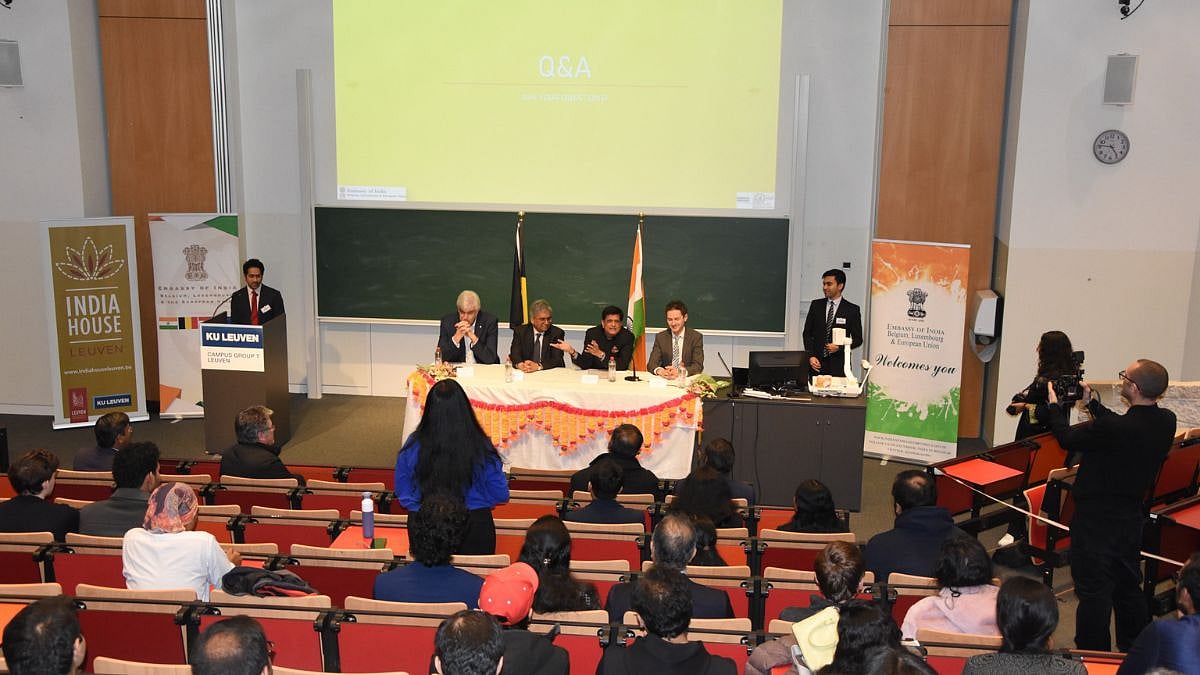 Union Minister Piyush Goyal interacted with Indian students of KU Leuven University in Belgium. | X @PiyushGoyal