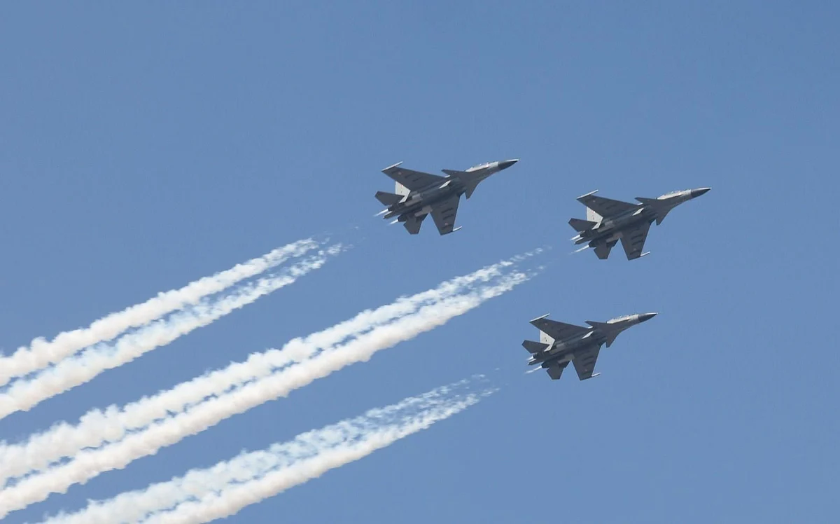 The 76th Republic Day The Indian Air Force celebrated the 76th Republic Day with a fly-past of aircraft, including the IAF's Su-30, MKI fighter jet, during the Republic Day Parade 2024 at the Kartavya Path in New Delhi.