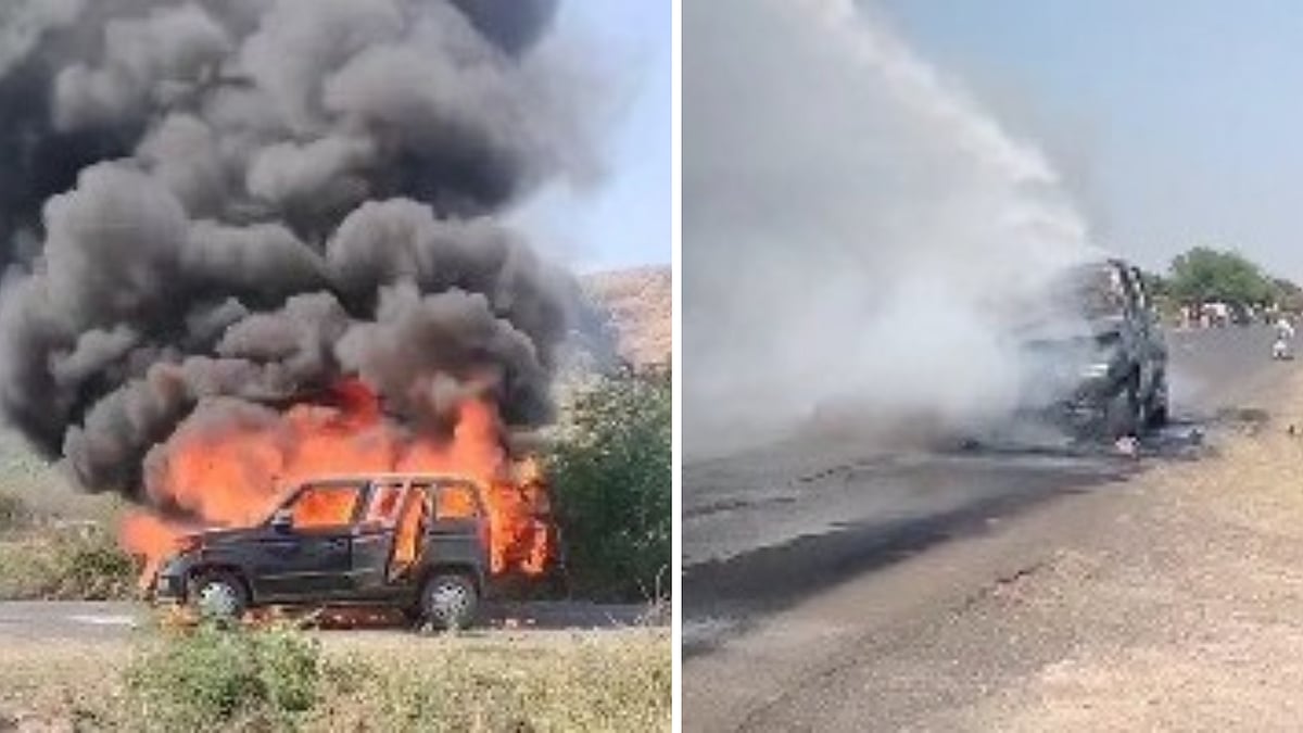 VIDEO: Car Carrying Patient Catches Fire In Jabalpur, No Casualties Reported