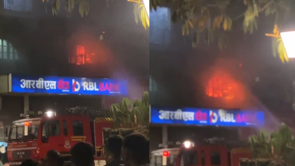 VIDEO: Fire Breaks Out Near Roopam Showroom Near Crawford Market After Firecrackers Burst During India's CT 2025 Victory Celebrations
