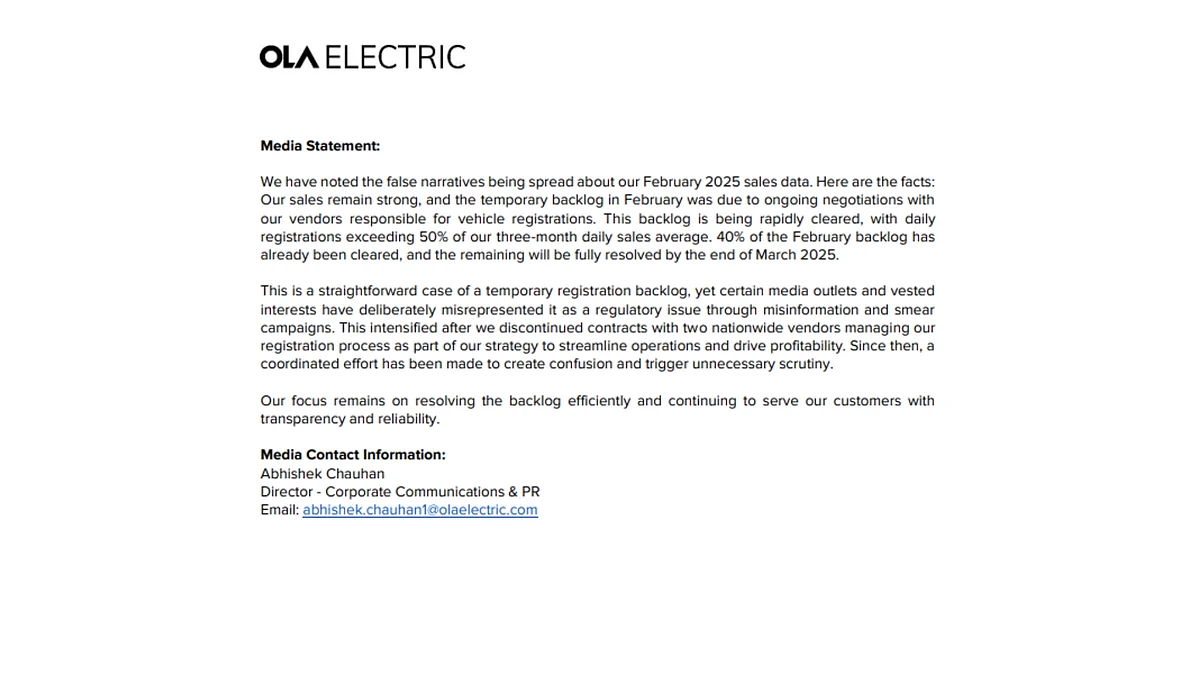 Ola's statement