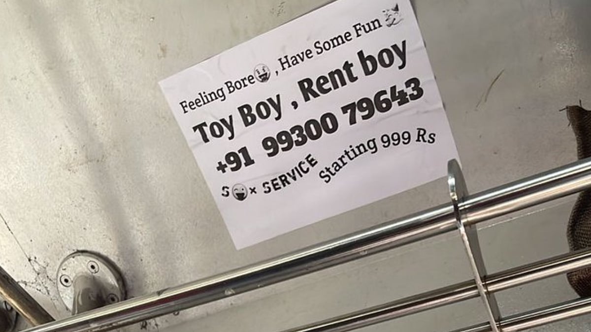 'Toy Boy, Rent Boy': Mumbai Local Train Commuter Raises Concern Over Inappropriate Poster For Male Sex Services Advertised Inside Ladies Coach | X|@reall_ck