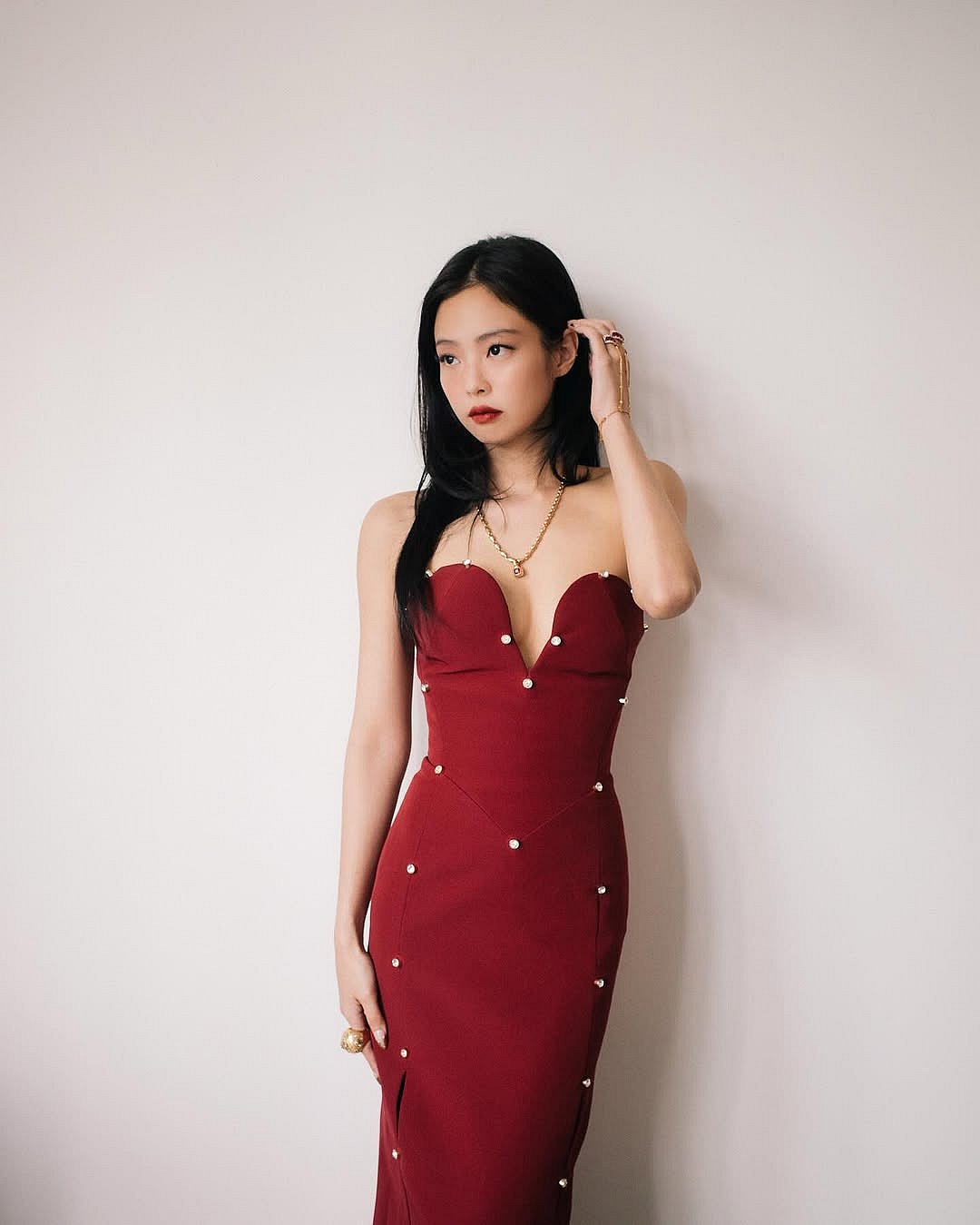 strapless open back dress Beautiful Red Wedding Dresses,Bridal Dress with Long Sleeves  jkprom