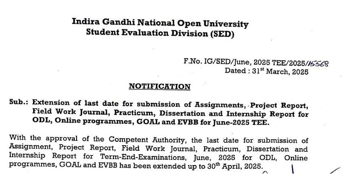 IGNOU Extends Assignment Submission Date