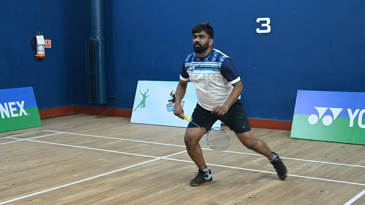 Premal Mankar in action at the G D Birla Memorial Masters Inter-Club Badminton Tournament. |