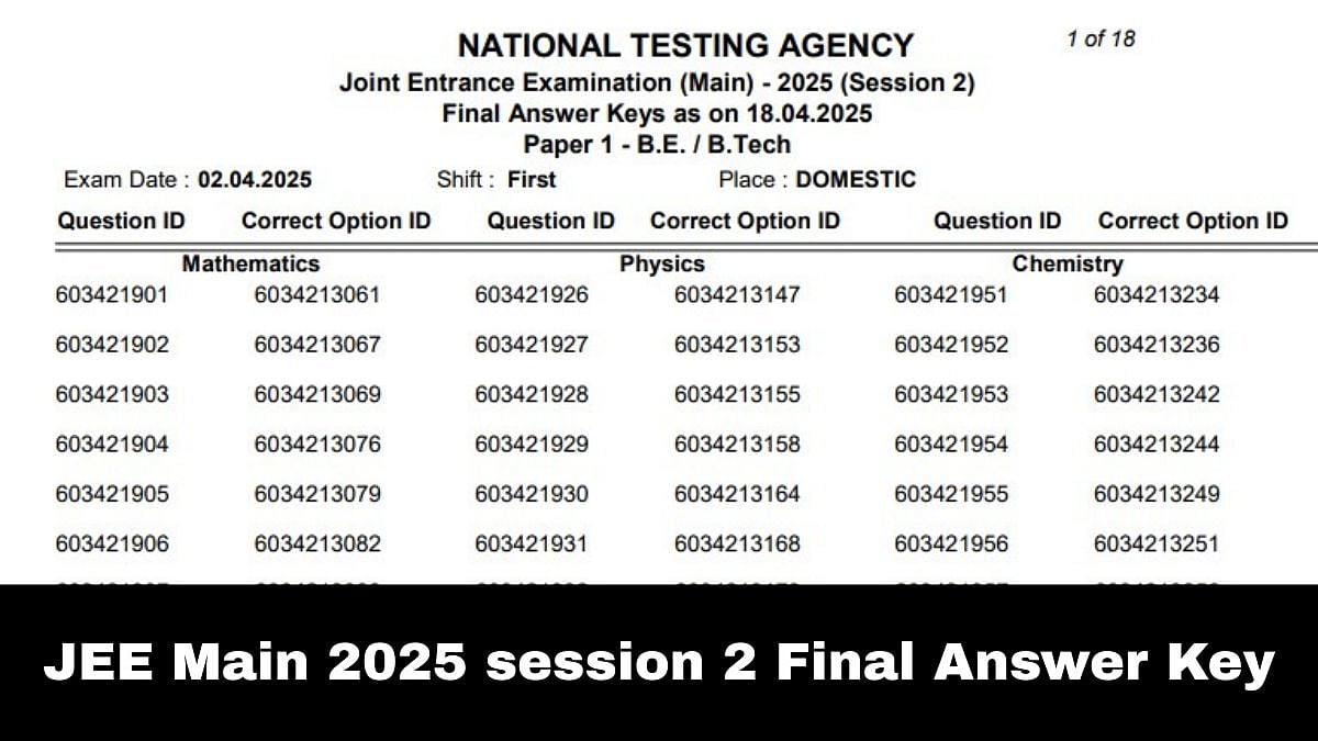 JEE Main 2025 Session 2 Final Answer Key | Official Website (jeemain.nta.ac.in) 