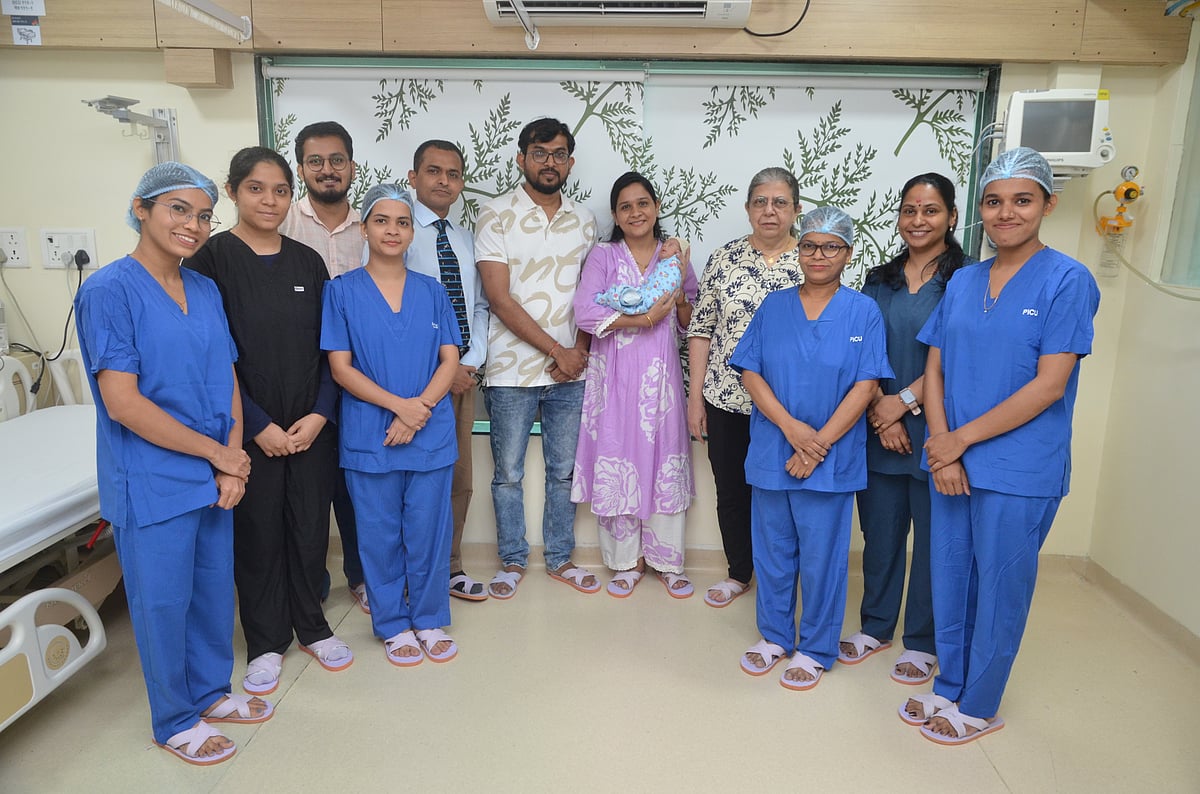 L-R Dr Fazal Nabi, Mr Tushar, Mrs Trupti with baby, Dr Nargish Barsiwala, Dr Rajani Prajish 
