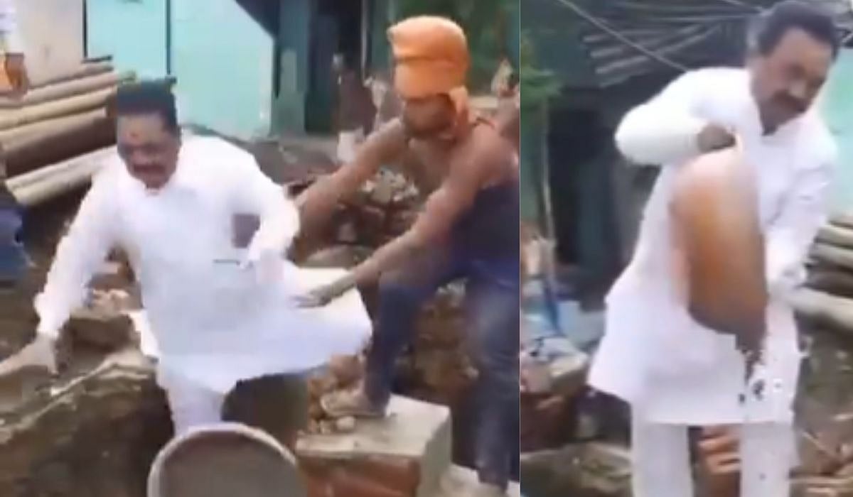 'Ek Dafah Aur, Photo Nahi Ayi': Social Worker Falls Into 6-Ft Deep Pit During Temple Shramdaan Photo Op In MP's Seoni (VIDEO)