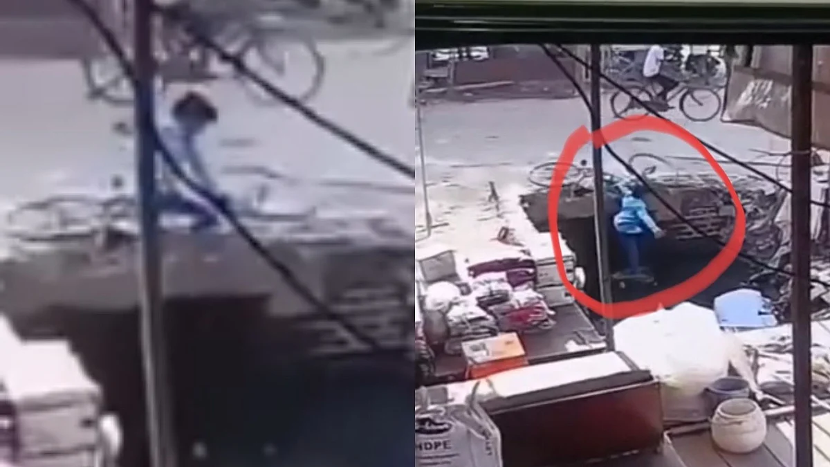 Video: Schoolboy Injured After Falling Into Open Pit While Cycling In UP’s Aligarh