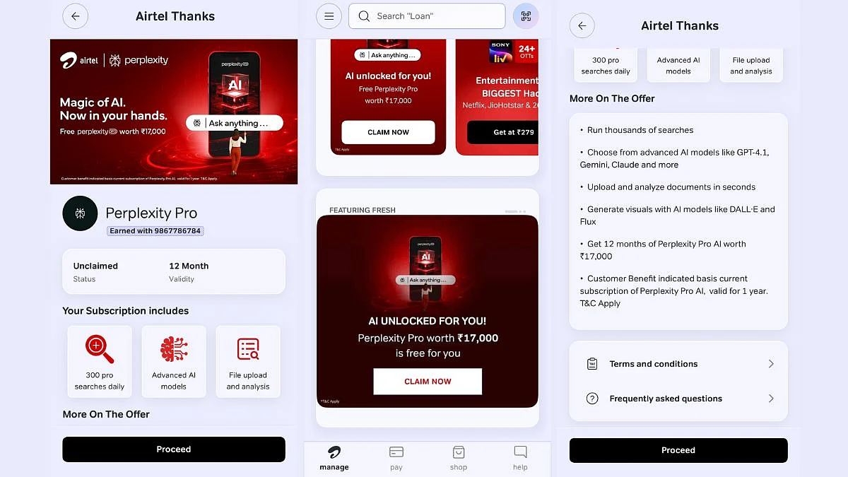 Head to the Airtel Thanks app to avail the Perplexity Pro offer