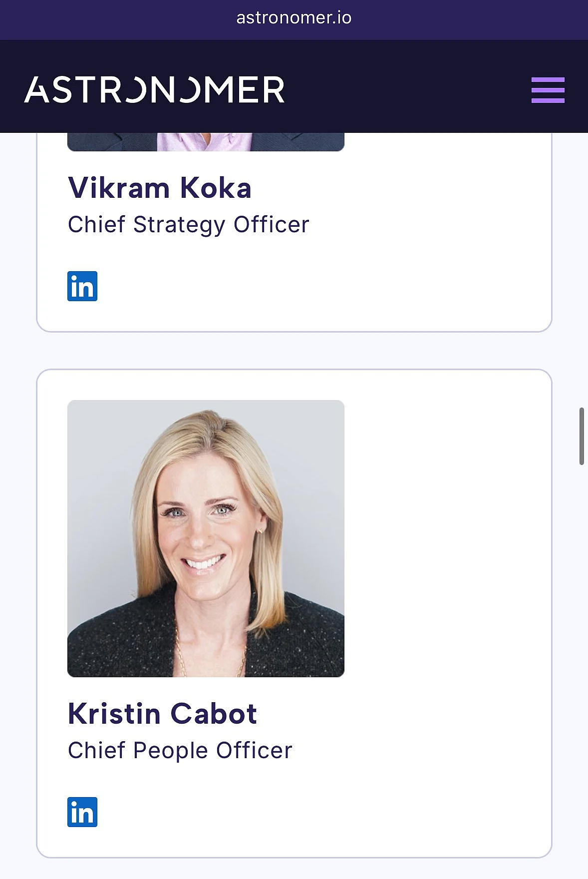 Kristen Cadot Still Listed On Astronomer Company's Website