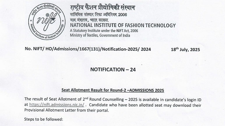 NIFT Round 2 Seat Allotment Result 2025 Released At nift.admissions.nic.in; Direct Link Here