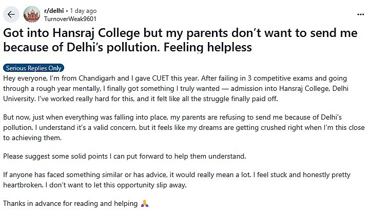 Parents Deny DU Aspirant Admission to Hansraj College Over Delhi Pollution
