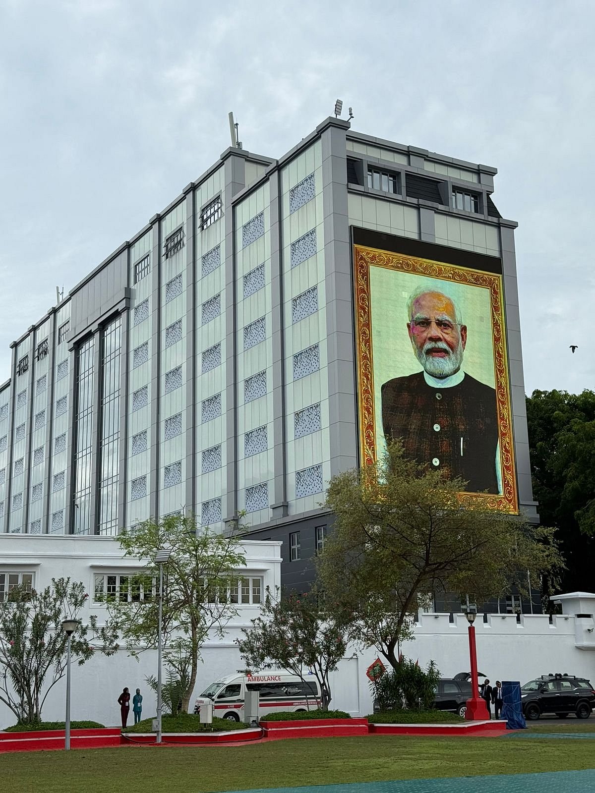PM Modi's photo at the Ministry of Defence building in Male
