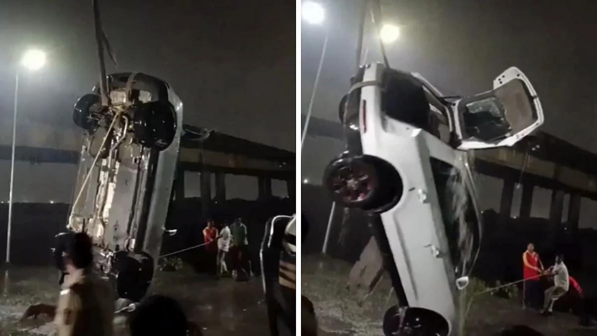 Navi Mumbai Woman Drives Car Into Creek Near Belapur While Following Google Maps; Video Shows Crane...
