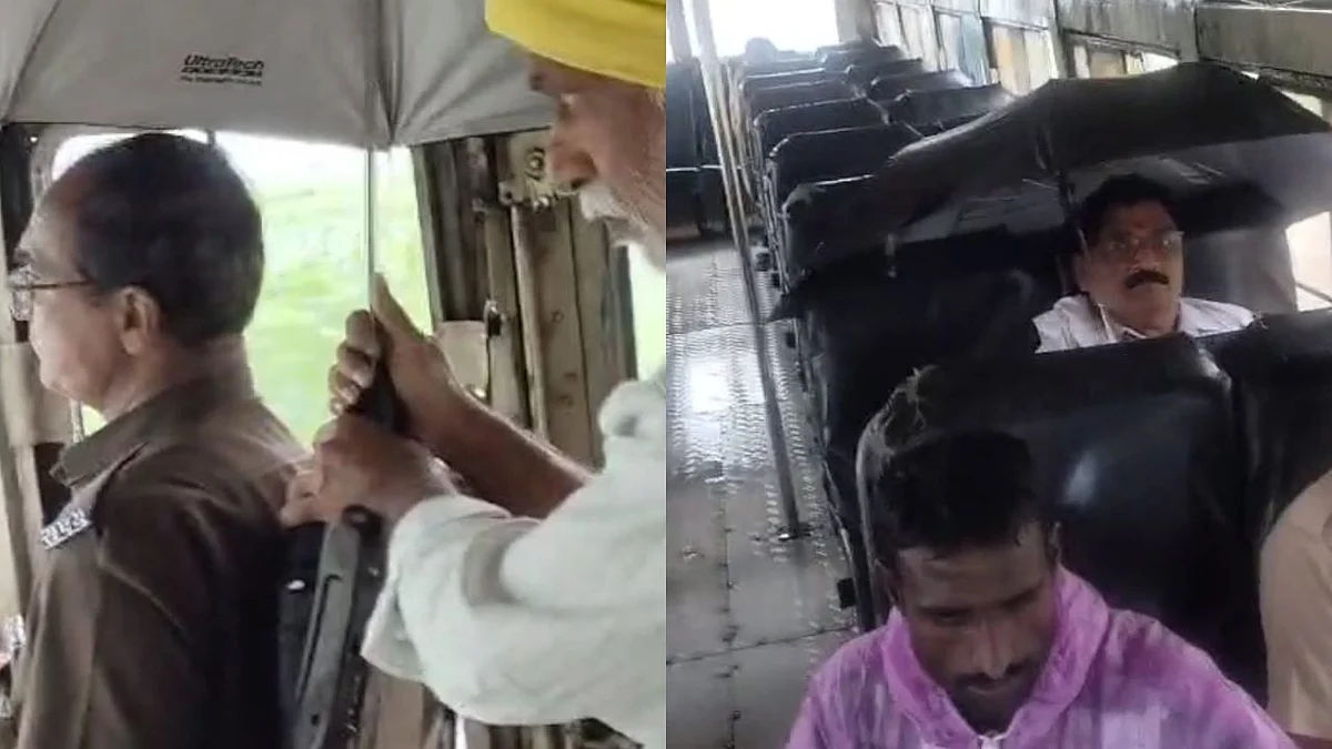 Maharashtra Rains: Viral Video Shows Water Leaking Into MSRTC Bus, Driver Shielded By Passenger’s Umbrella 