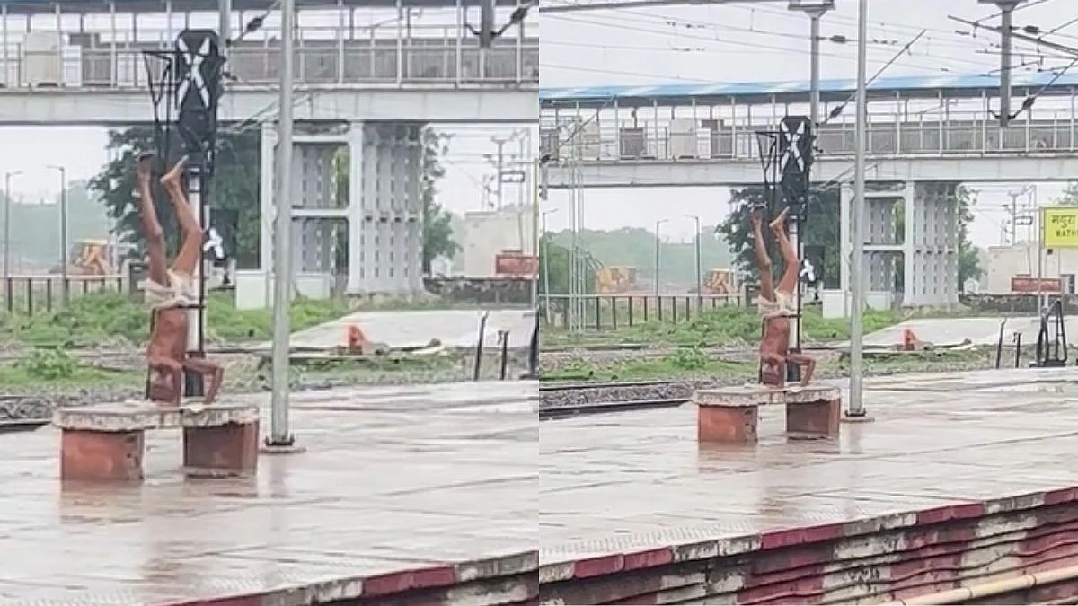 'Baba Ramdev Ka Student': Elderly Man Performs Yoga On Railway Platform Amid Heavy Rains, Amuses Netizens With His Dedication (VIRAL VIDEO)