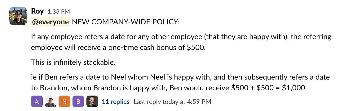 US Startup CEO Offers To Pay $500 To Employees Who Help Coworkers Get A Successful Date, Calls It 'Welfare Policy, Until We Get Happily Married'