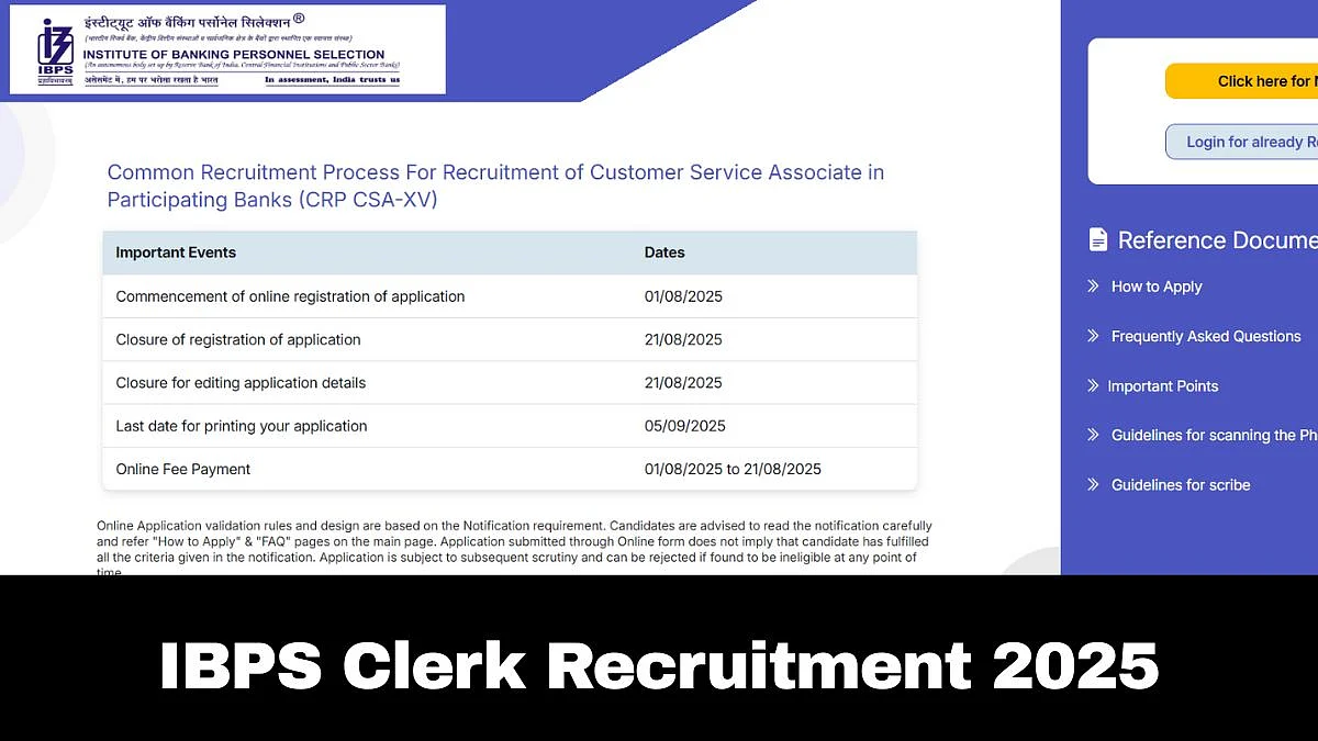IBPS Clerk Recruitment 2025: Registration Process For 10,270 Posts Starts; Check Details Here
