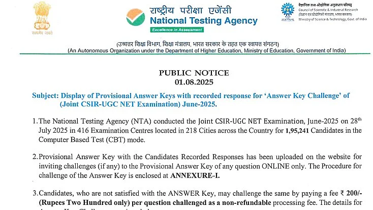CSIR-UGC NET June 2025 Answer Key Released At csirnet.nta.ac.in; Here's How To Challenge
