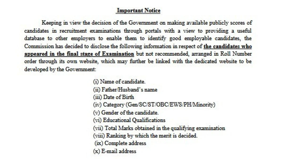 SSC To Publicly Disclose Marks And Details Of Non-Recommended Candidates For Broader Employment...