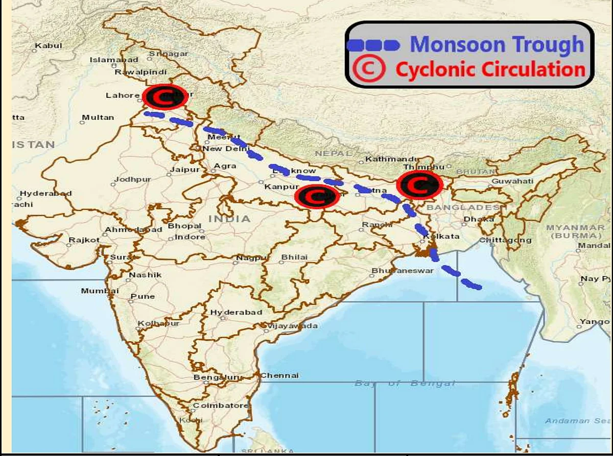 Cyclonic circulations and weather systems affecting Madhya Pradesh at present.