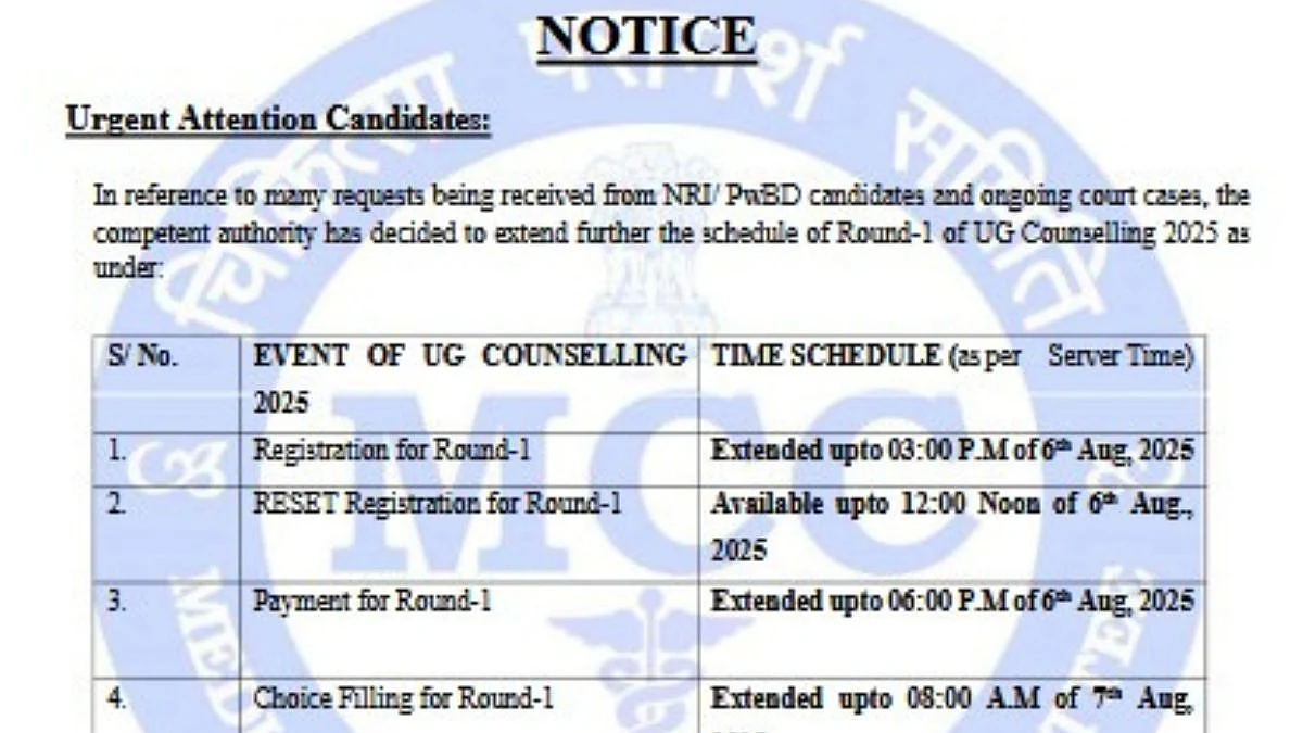 NEET UG Counselling 2025: MCC Releases Revised Round 1 Schedule; Check Important Dates Here