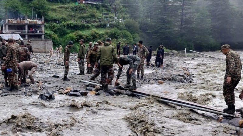 Uttarkashi Cloudburst: Army Jawans Brave 25 Feet Of Slush In Ongoing Rescue Ops (VIDEO)