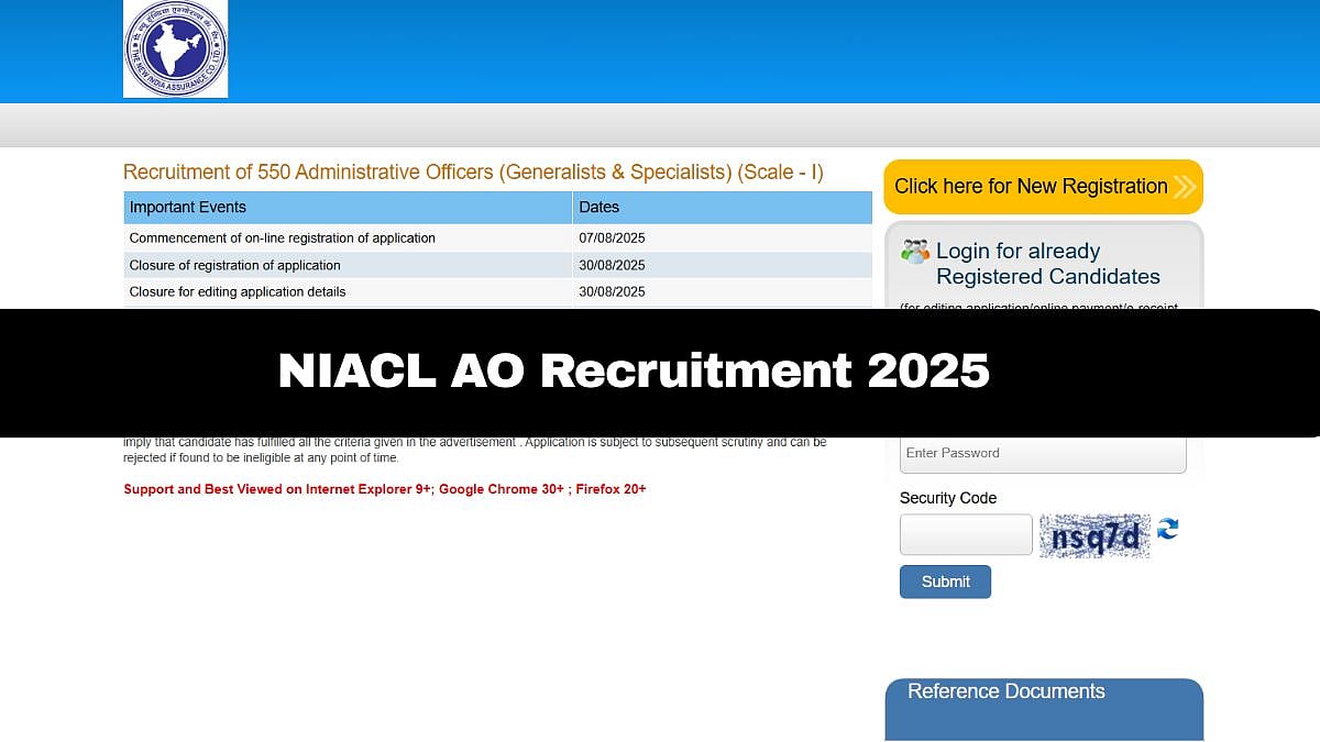 NIACL AO Recruitment 2025: Registration Window For 550 Posts Opens At newindia.co.in; Check Selection Process Here