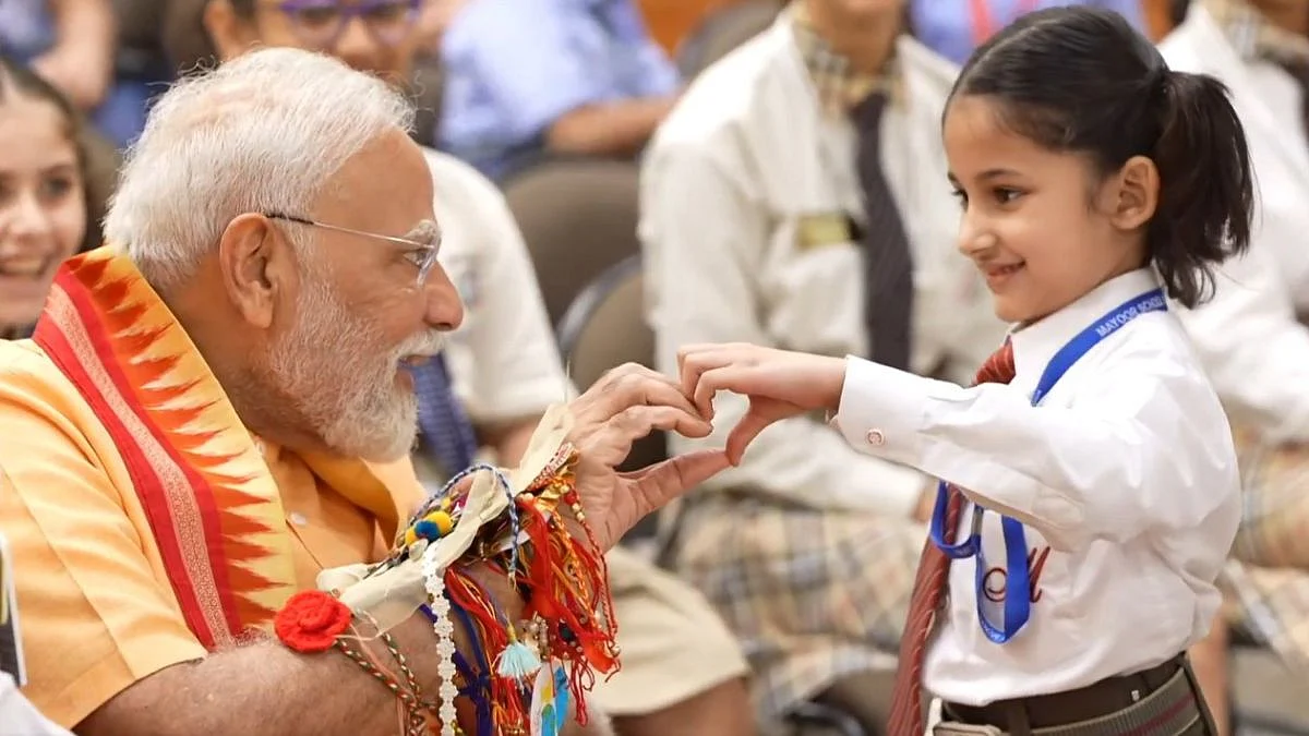 PM Modi Celebrates Raksha Bandhan With School Children In Delhi; Heartfelt Gesture With Young Girl...
