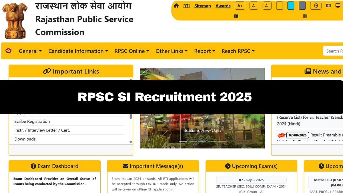 RPSC SI Recruitment 2025 | rpsc.rajasthan.gov.in