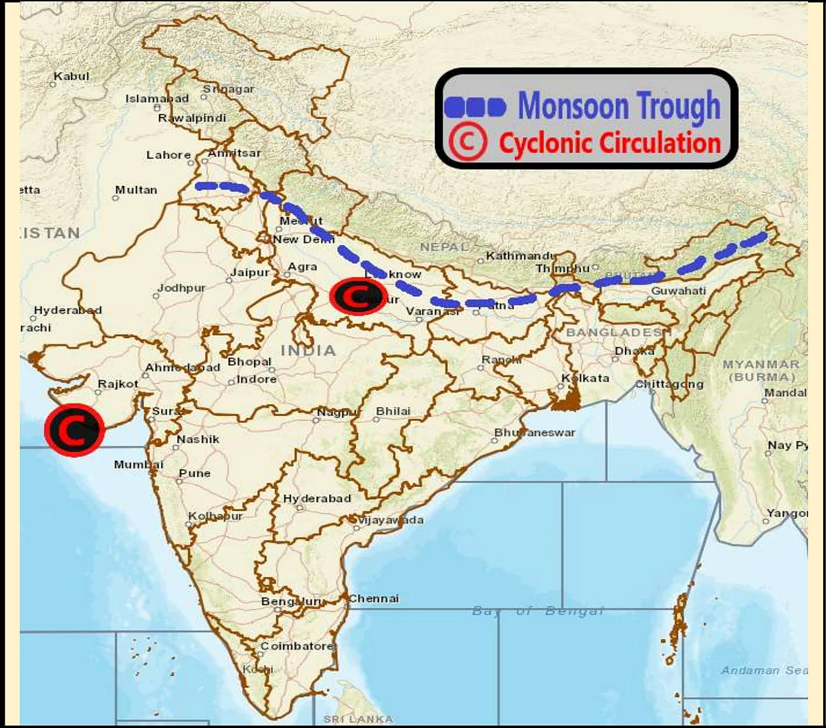 Cyclonic circulations and Monsoon Trough affecting Madhya Pradesh at present