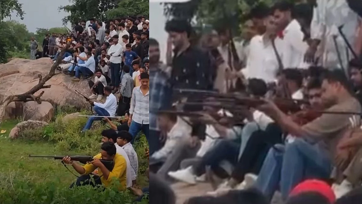Over 50 Participants Open Fire At Pot In Middle Of Pond In Firing Competition In Gwalior--VIDEO