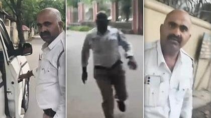 Pune Viral Video: Traffic Cop Caught On Camera Assaulting Cab Driver Near Railway Station | Video Screengrabs 