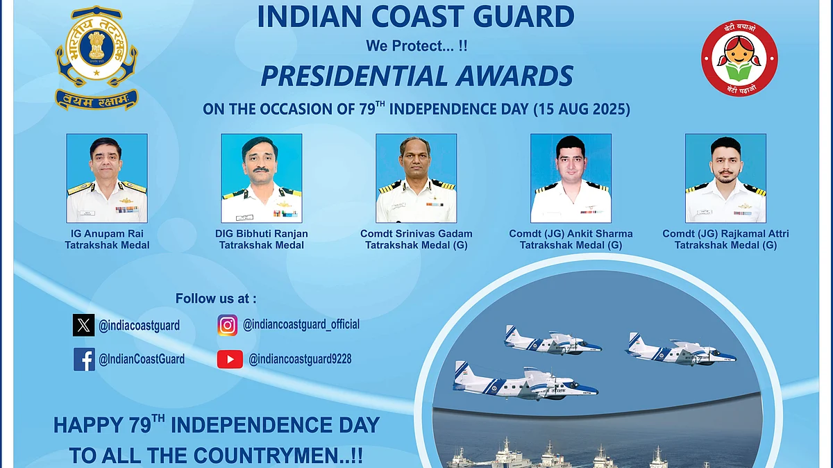 President Of India Confers Tatrakshak Medal To Indian Coast Guard Personnel On Independence Day 2025