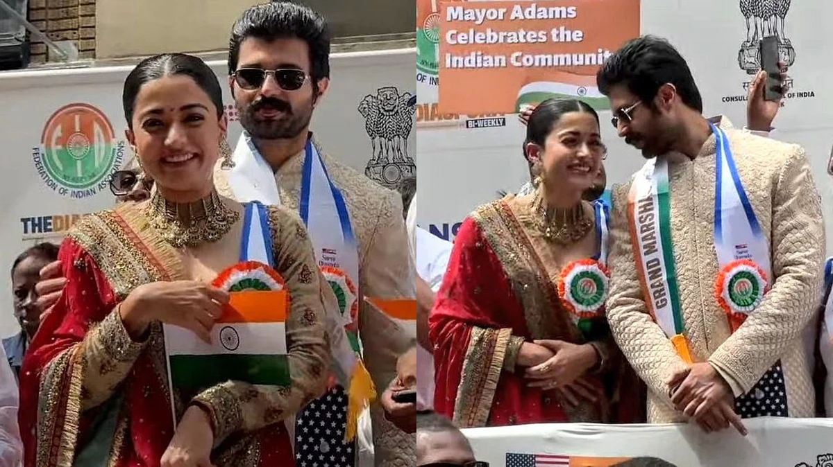 Video: Vijay Deverakonda Holds Rashmika Mandanna Close As They Lead India Day Parade In New York, Rumoured Couple Waves National Flag