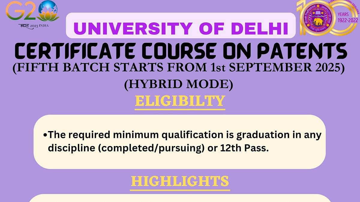 Delhi University Closes Registrations Today For Patent Certificate Course; Fifth Batch Begins On September 1