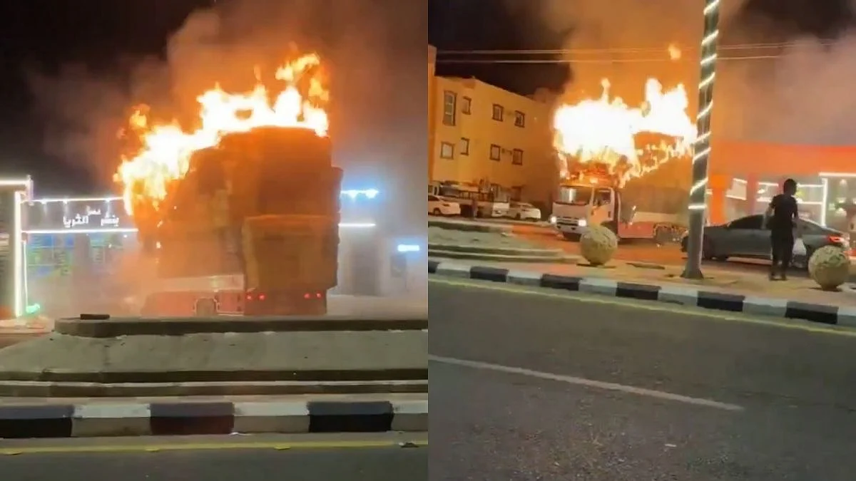 Brave Saudi Man Risks His Life To Prevent Disaster, Drives Burning Vehicle Away From Petrol Station; VIDEO