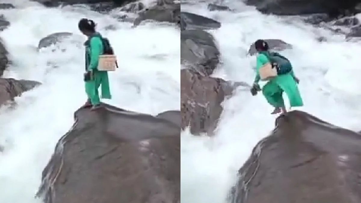 'Failure Of Government,' Netizens Slam As Health Worker Crosses Flooded River In Himachal Pradesh To Reach Rural Village For Vaccination Drive
