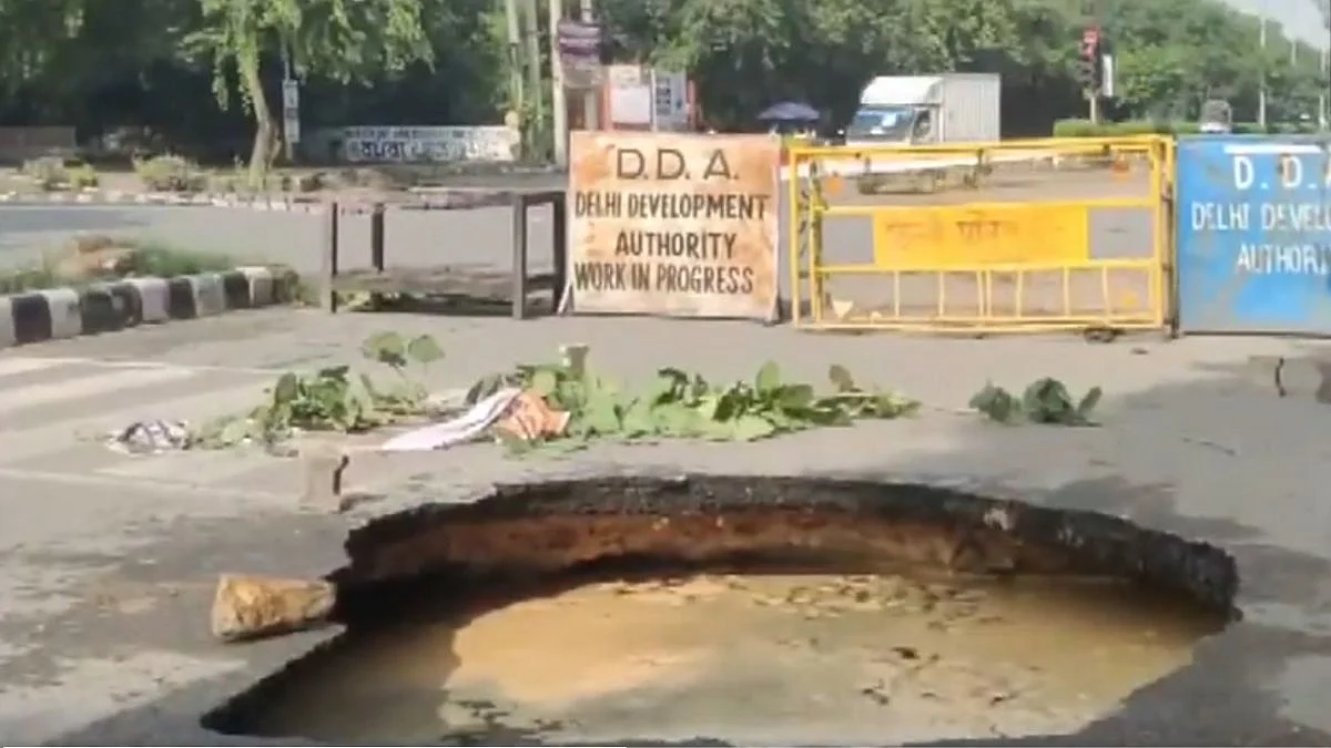 Video: Road Caves In Near National Law University In Delhi's Dwarka After Heavy Rain, No Injuries...