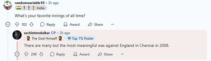 Sachin Tendulkar answered fan's question on Reddit.