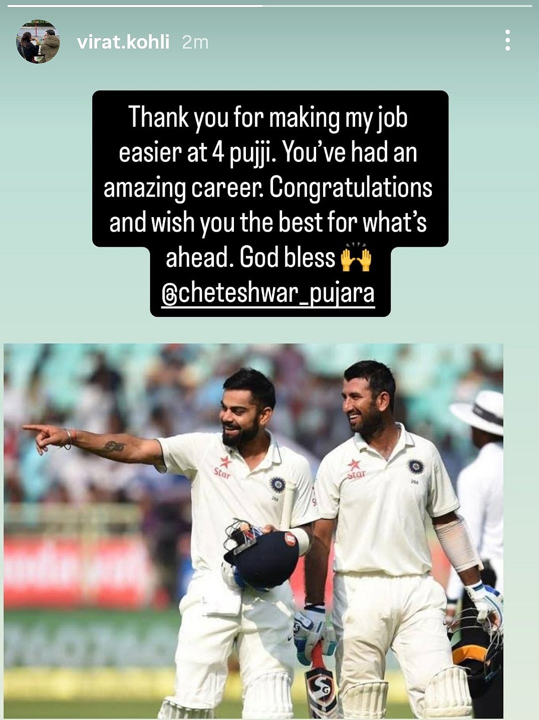 Virat Kohli's Instagram story.