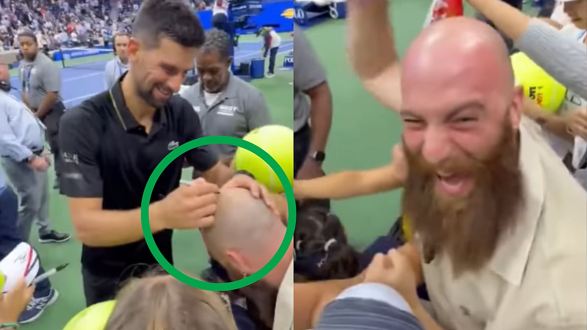 Hilarious Scenes! Novak Djokovic Gives His Autograph On Bald Fan's Head In A Wholesome Moment During US Open 2025; Video 