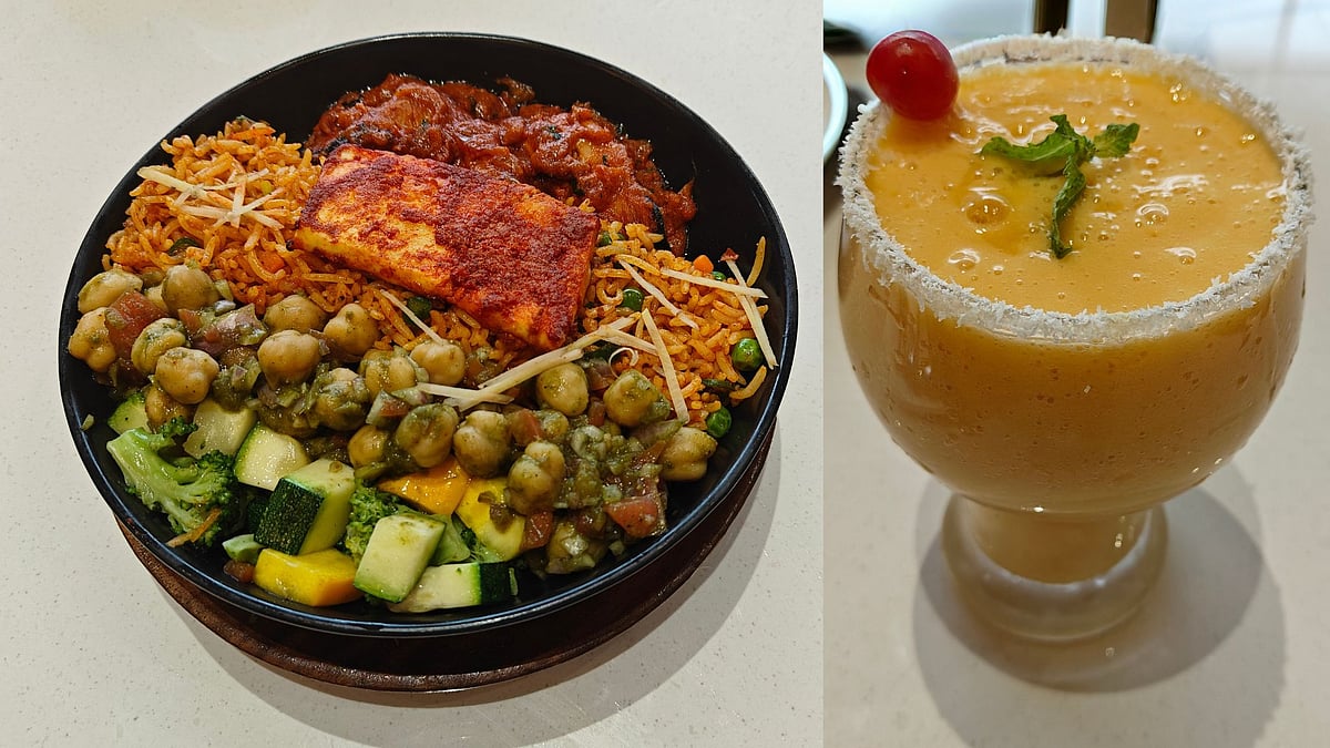 Healthy Brown Rice Protein Bowl and Mango Pinacolada