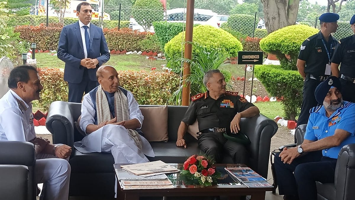 Defence Minister Rajnath Singh Reaffirms India’s Resolve To Protect Its Borders At Ran Samvad 2025 In MP's Mhow | FP Photo