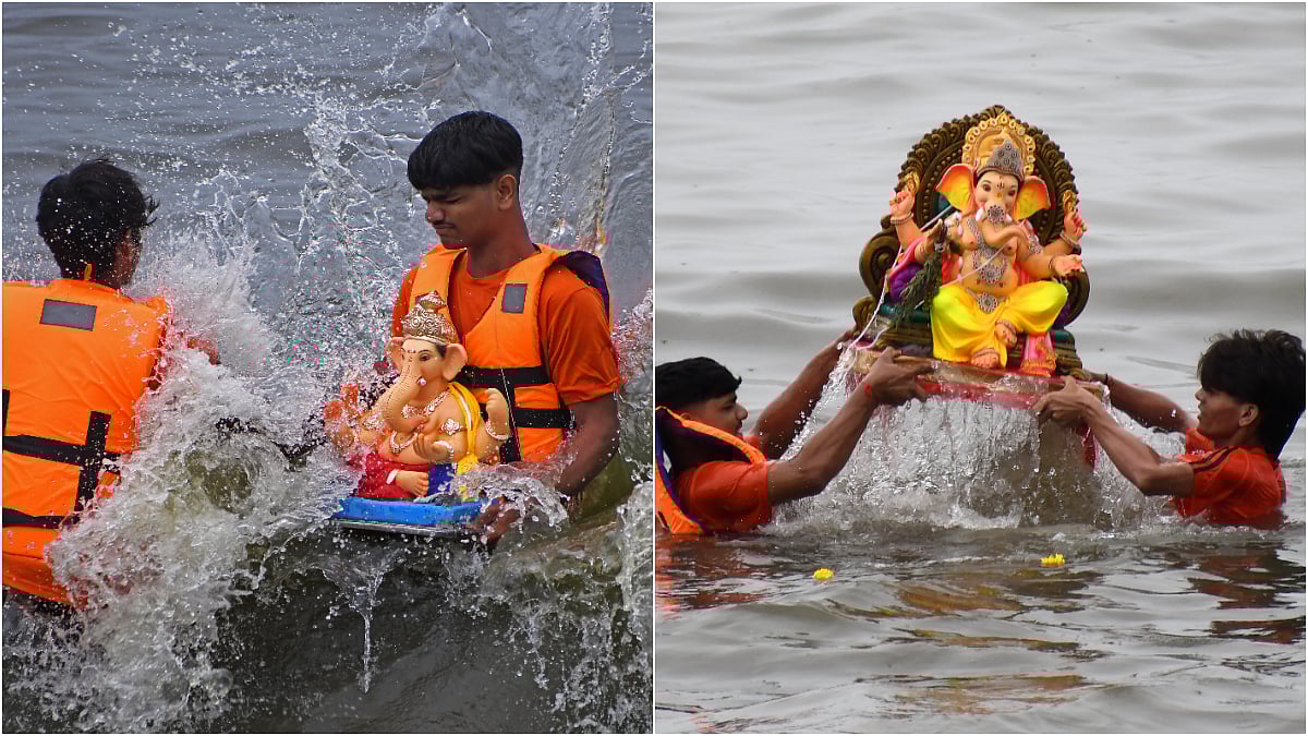 Devotees immerse Ganpati idols in Mumbai’s artificial ponds amid rain and tight security